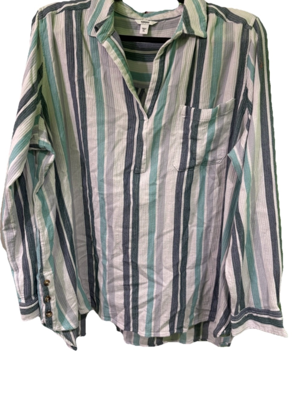 Sonoma Goods tunic nautical blue white striped long sleeve v neck blouse XL